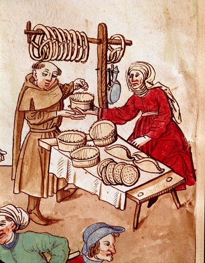 商売：パン屋さん。ウルリッヒ・リヒテンタル(1360-1437)の「コンスタンツ公会議年代記」からのミニチュア 1438年頃 プラハ、国立図書館 作： German School