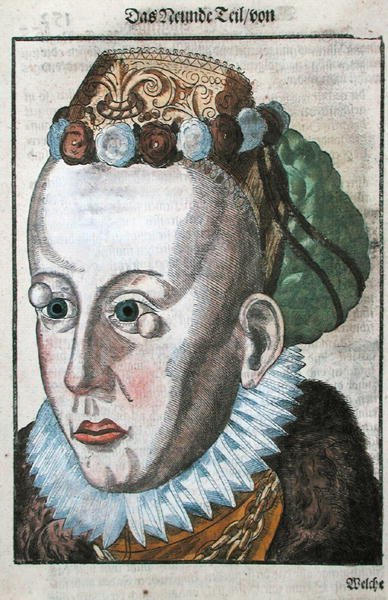 1583年にドレスデンで出版されたゲオルク・バルティシュ（1535-1636）の「Ophthalmodouleia」より、目の病気を治療する様子（カラー木版画） 作： ドイツ語学校