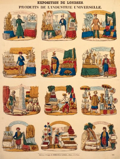 1851年にダンブール＆ガンゲルによって発行されたロンドンのグレートエキシビションで、さまざまな国からの12の展示会が展示されています（メッツ、1851年）（木の彫刻） 作： German School