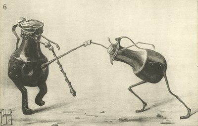 決闘する2つの水差し（リトグラフ 作： German School