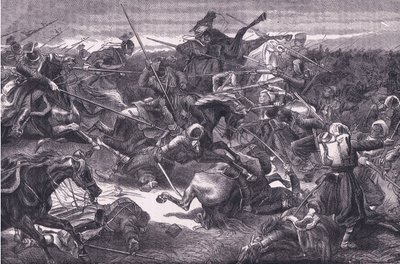 ウーランの攻撃、カッセル・アンド・カンパニー・リミテッド発行のCassells History of the War between France and Germany, c.1890 (litho) 作： German School