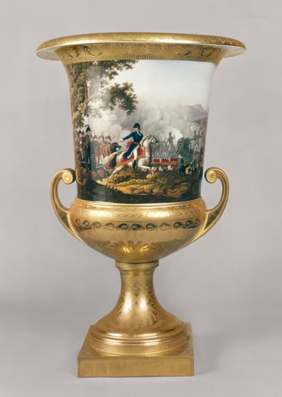 1816-19年、ベルリンのプロイセンディナーサービス（磁器＆金箔）の戦闘シーンでウェリントン公爵を描いた骨壷 作： German School
