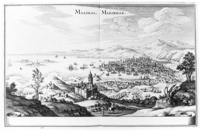 マルセイユの眺め、マーティンツァイラー著トポグラフィアガリアから1655-61年公開 作： German School