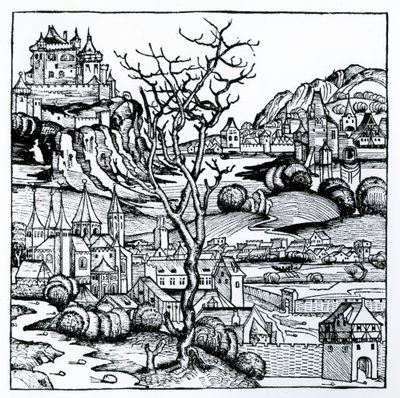 ニュールンベルグ・クロニクル」1493年のポルトガルの眺め（木版画 作： German School