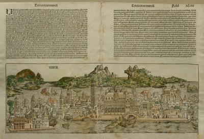 ヴェネツィアの眺め、ハルトマンシェデル（1440-1514）によるリベルクロニコルムからのイラスト1493年ニュルンベルクで出版 作： German School