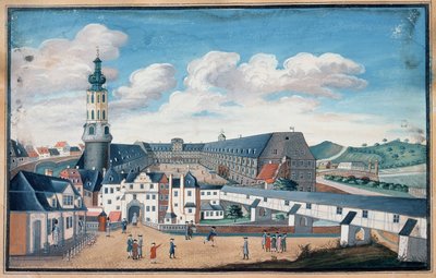 ヴィルヘルムスブルク城とワイマールの眺め 作： German School