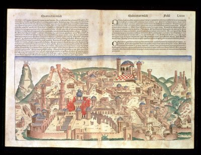 エルサレムの街の眺め、ニュルンベルク年代記、ハルトマンシェデル（1440-1514）1493年 作： German School