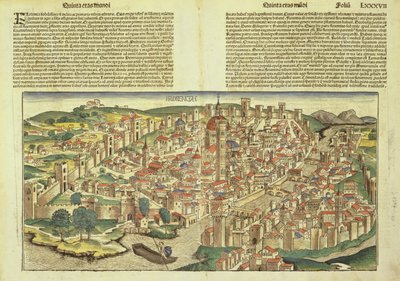 ニュルンベルク年代記からの壁に囲まれたフィレンツェの街の眺め、Hartmann Schedel（1440-1514）1493 作： German School