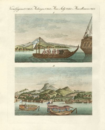 日本の自動車の隣にある日本の海岸の風景（カラーの彫刻 作： German School