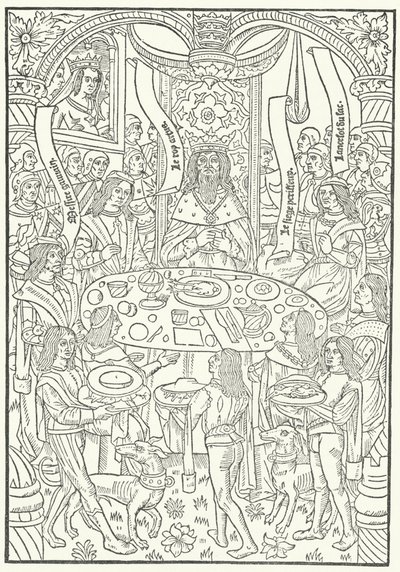 1488年にJean le Bourgeoisがルーアンで印刷したLancelot du Lacの初版の木版画（エングレーヴィング 作： German School