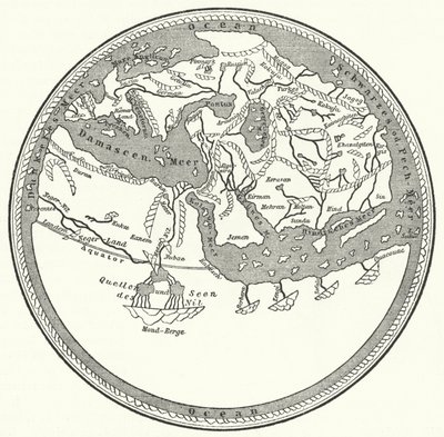 アラブの地理学者・地図製作者であるMuhammad al-Idrisiの世界地図。 作： German School