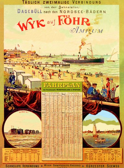 Wyk auf Fohr、Wyk Steam Shipping Companyの広告ポスター、1897 作： German School