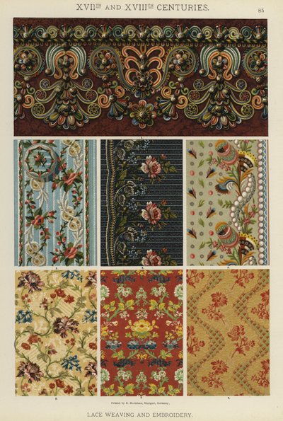 XVII、XVIII世紀、レースの織りと刺繍（カラーリトグラフ 作： German School