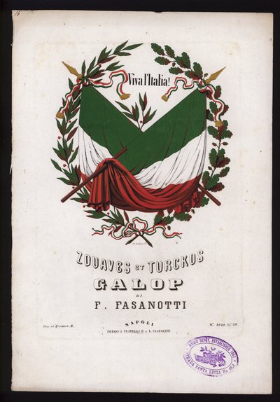 Zouaves et Turckos, galop by F Fasanotti, sheet music cover (colour litho) 作： German School