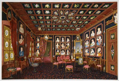 ハプスブルク家マクシミリアン (1832-1867) のトリエステ邸、ヴィラ ラザロヴィチの会話サロン、ゲルマーノ プロスドミ作のテンペラ 作： Germano Prosdocimi
