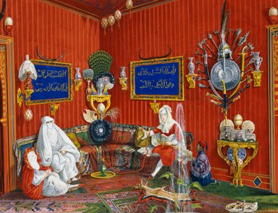 ハプスブルク家マクシミリアン (1832-1867) のトリエステ邸、ヴィラ ラザロヴィッチのオリエンタル ルーム、ゲルマーノ プロスドミ作のテンペラ 作： Germano Prosdocimi