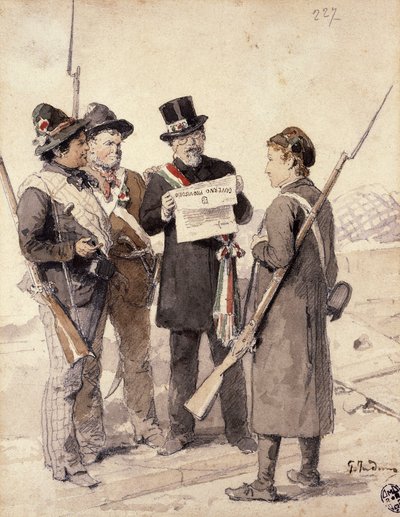 ミラノの 5 日間、Gerolamo Induno (1827-1890)、水彩画 作： Gerolamo Induno
