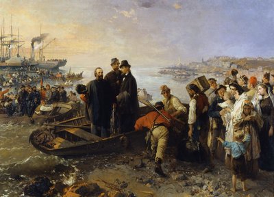 ガリバルディと千人は、1870年にクアルト（ジェネス）からマルサラ（シチリア）に向けて出発、nd（キャンバスに油彩） 作： Gerolamo Induno