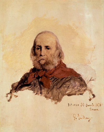 イタリアの団結: ジュゼッペ ガリバルディ (1807-1882)、イタリアの愛国者の肖像。 Gerolamo (Girolamo) Induno (1825-1890) の作品 作： Gerolamo Induno