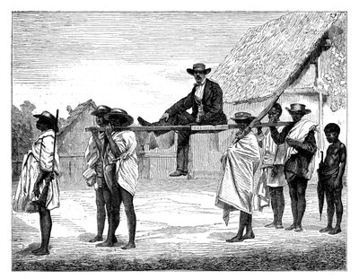 19世紀の白人男性、アフリカを運ぶアフリカ原住民。 作： Gerome Staal