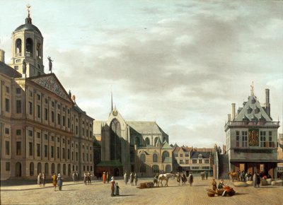 オランダ・アムステルダムのダム通りと新市庁舎 ... 作： ゲリット・アドリアエンス・ベルケイデ
