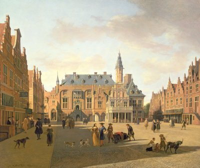 Raadhuis、ハーレム、17世紀の市場 作： Gerrit Adriaensz Berckheyde