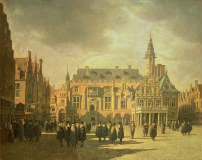 ハールレムのマーケット広場にある市庁舎の眺め 作： Gerrit Adriaensz Berckheyde
