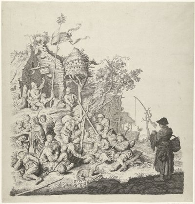 鳩小屋のある旅館でのローマのグループ 作： Gerrit Adriaensz. de Heer