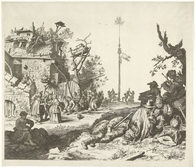 老朽化した旅館の前で休むロマ一家 作： Gerrit Adriaensz. de Heer