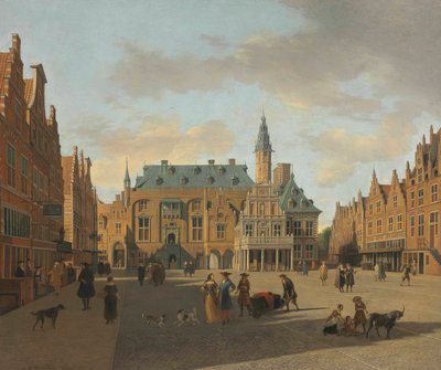 東から見たハーレムのグローテ・マルクトと市庁舎 作： Gerrit Adriaenszoon Berckheyde