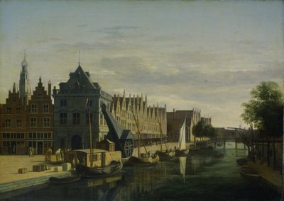 De Waag (計量所) とハールレムの Spaarne のクレーン 作： Gerrit Berckheyde