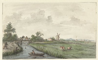 溝と田舎道のある風景 作： Gerrit Grasdorp (possibly)