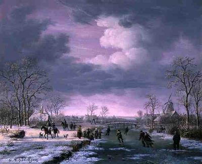 冬の風景（油彩・パネル） 作： Gerrit Hendrik Gobell