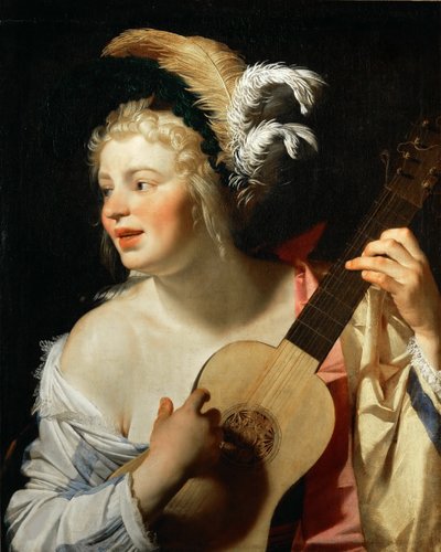 ギターを弾く女、1624年。 作： Gerrit van Honthorst