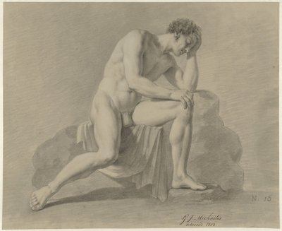左腕に頭を乗せて座っている男性の裸体 作： Gerrit Jan Michaëlis
