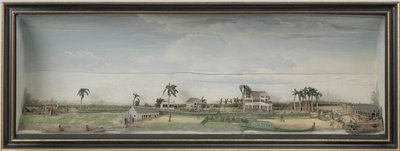 スリナムのZeezigtコーヒーと綿プランテーションのジオラマ、1815年〜21年の木と塗られた紙 作： Gerrit Schouten