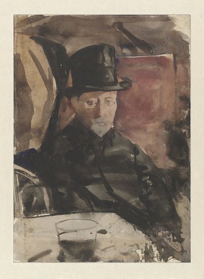 カフェでシルクハットをかぶって着席している男性 作： Gerrit Willem Dijsselhof