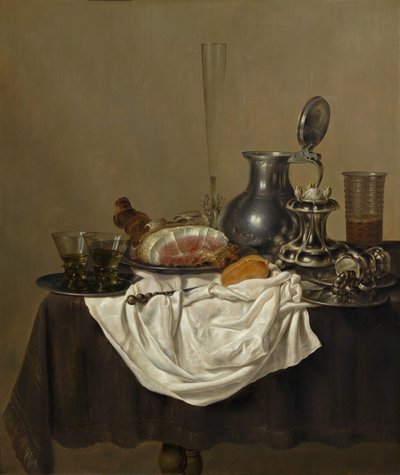 ハムのある静物、1650年。 作： Gerrit Willemsz. Heda