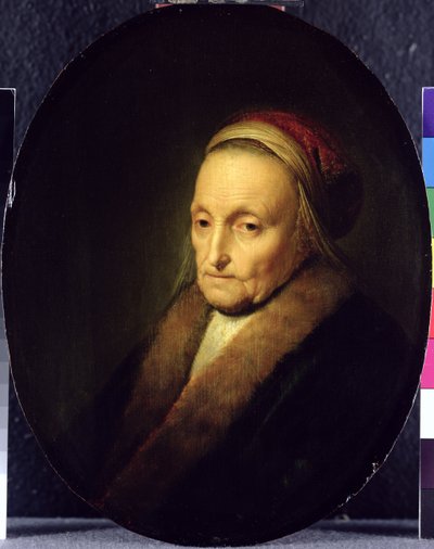 1630年以降の毛皮の襟を持つ老婆の頭 作： Gerrit Dou