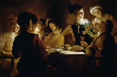 リュートプレイヤーの饗宴、c.1620 作： Gerrit van Honthorst