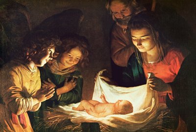 赤ちゃんの礼拝、c.1620 作： Gerrit van Honthorst