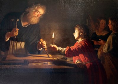 「キリストの子供時代」、c1620 作： Gerrit van Honthorst