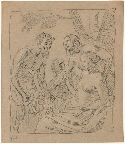 サテュロスから贈り物を受け取るダイアナと二人のニンフ (直訳) 作： Gerrit van Honthorst