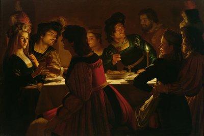 若い夫婦とのごちそうシーン、c.1617 作： Gerrit van Honthorst