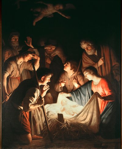 羊飼いの賛美 - 油彩・キャンバス 1640年頃 作： Gerrit van Honthorst