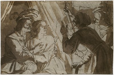 放蕩息子（ペンと茶色のインクを紙に黒いチョークで洗って） 作： Gerrit van Honthorst