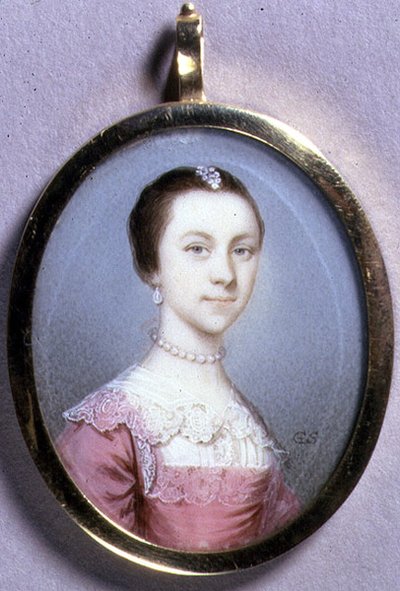 レイチェル・チャムリーのポートレート・ミニチュア、1749年頃（アイボリーに水彩、カード） 作： Gervase Spencer