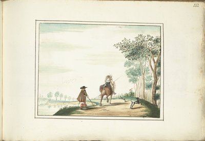 馬に乗った紳士と女性、風景の中の歩行者 作： Gesina ter Borch (signed by artist)