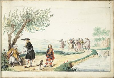 ロマの女性が紳士（モーセ？）の手を読む 作： Gesina ter Borch (signed by artist)