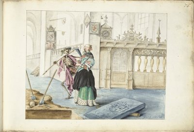 ズヴォレの聖ミカエル教会で死の隣に立っている女性 (Aeltien?) 作： Gesina ter Borch (signed by artist)